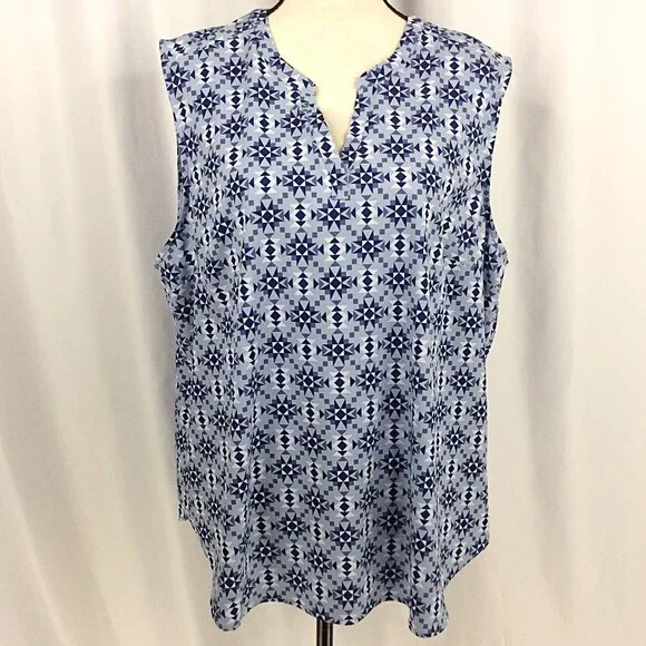 Eddie Bauer Escapelite Sleeveless Tank Top Womens Size 2XL Blue Aztec Travel - Picture 2 of 8